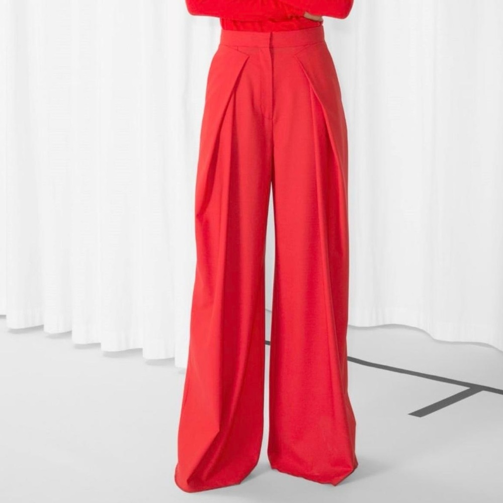 & Other Stories Red Wide-Leg Trousers, Size 8